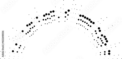 Dotted medium-length rays arranged inside and outside a half-circle base in an irregular layout.