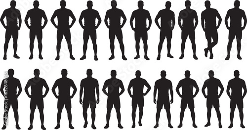 A diverse collection of black silhouette figures of men.