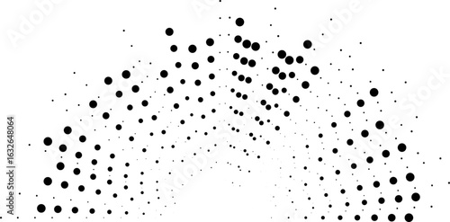 Half-circle composition featuring very long irregular dotted rays projecting both inward and outward.