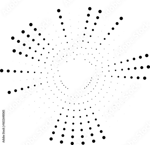 Half-circle design featuring irregular dotted rays and a circular hollow central area.