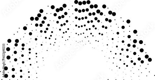 Semi-circular layout of long dotted rays with irregular spacing and variation in line length.