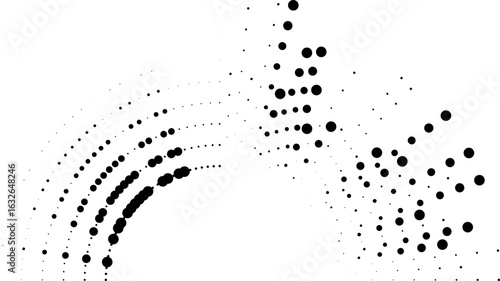 Irregular dotted rays arranged within a quarter segment of a semi-circular shape.