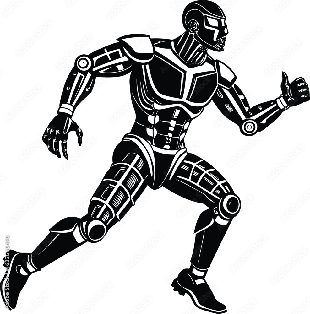 Obraz premium Futuristic cyborg running with advanced technology and mechanical parts silhouette vector illustration eps