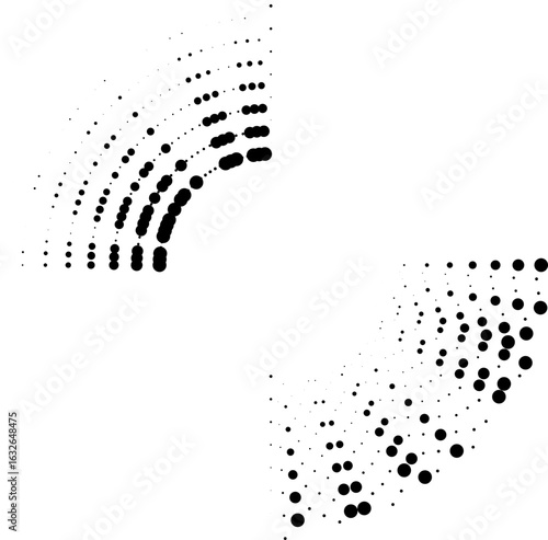 Long dotted rays forming two beams that taper inward toward the center point.