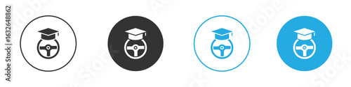 Driving school icon in editable flat vector in black and white