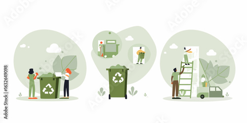 People sorting and collecting waste for recycling and sustainability