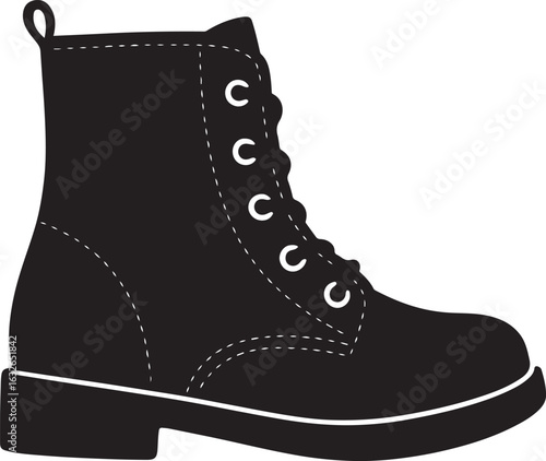 Modern Silhouette of Combat Lace-Up Boot Vector Illustration for Rugged Urban Fashion