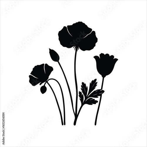 Poppy Flower Silhouette Vector Illustration