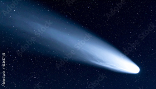 Fototapeta Naklejka Na Ścianę i Meble -  Icy comet streaking through deep space, trailing dust and frozen vapor.
