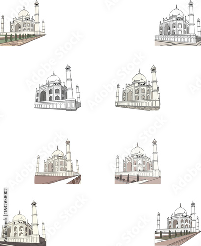 vector illustration of taj mahal agra india set