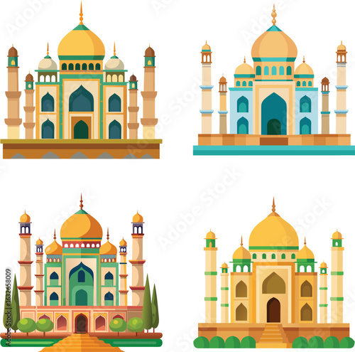 vector illustration of taj mahal agra india set