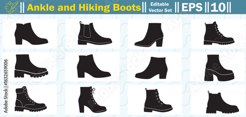 Ankle and Hiking Boots Vector Collection of Rugged Silhouettes for Outdoor Adventure Designs