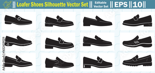 Men’s Loafer Shoes Vector Silhouette Set Featuring Classic and Modern Slip-On Styles