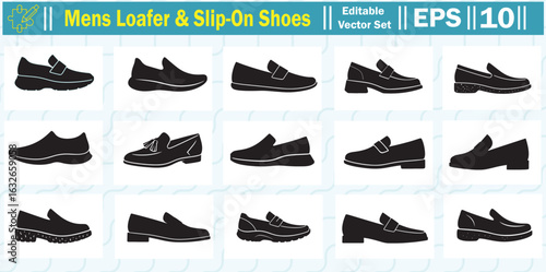 Men’s Slip-On Loafer Shoes Vector Pack with Versatile Business and Casual Silhouette Collection