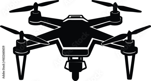 Modern quad copter drone with propellers in a bold silhouette vector illustration eps