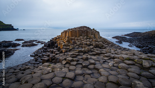 The Giant's Causeway in Northern Ireland showcases thousands of interlocking hexagonal basalt columns