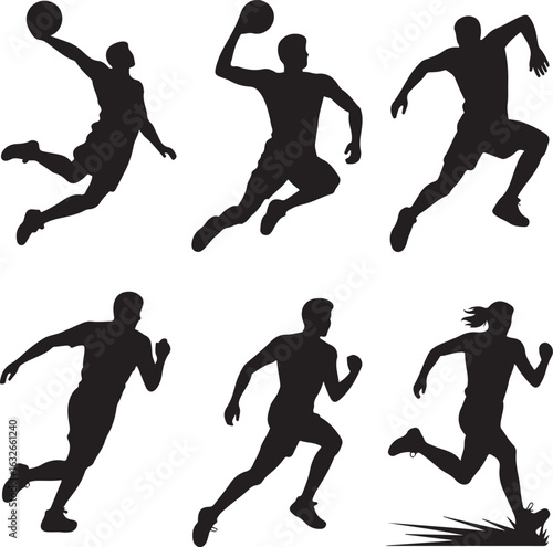 Dynamic Silhouettes Capture the Essence of Athleticism Figures Engaged in Basketball and Running Activities Displaying Motion and Energy