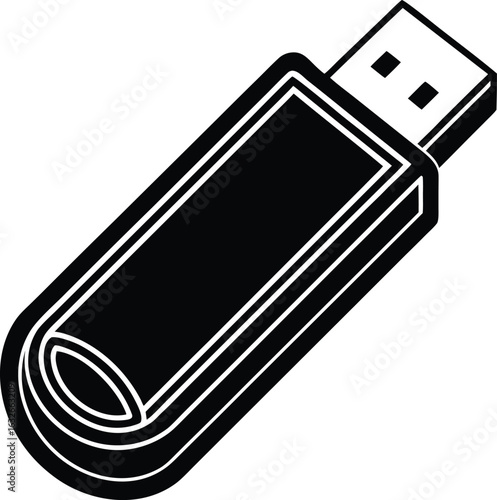 Black and white illustration of a usb flash drive silhouette