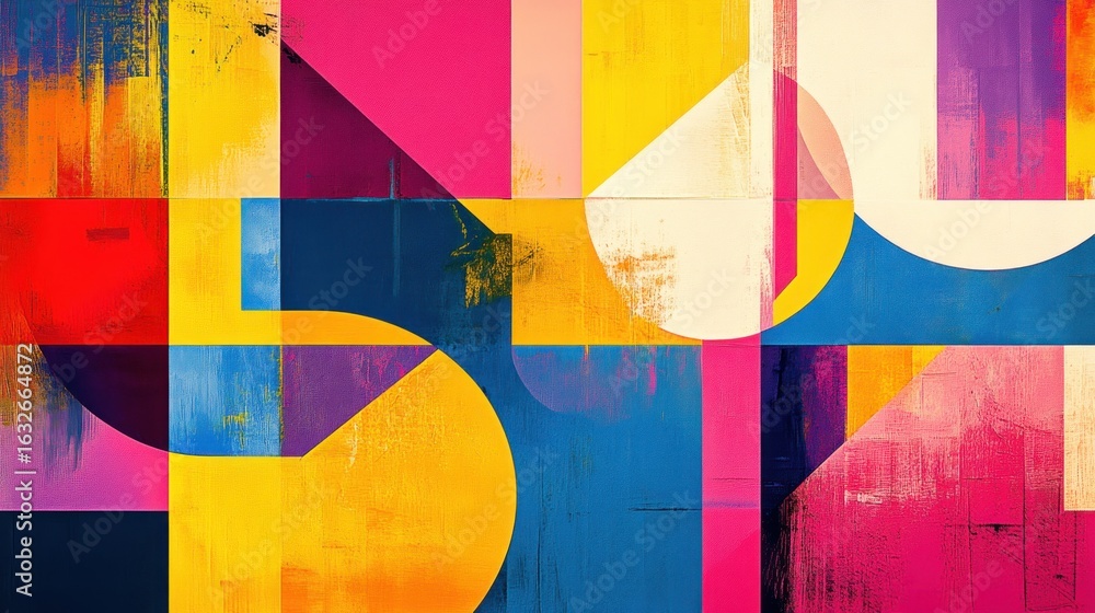 Naklejka premium A vibrant abstract artwork featuring geometric shapes and bold colors.
