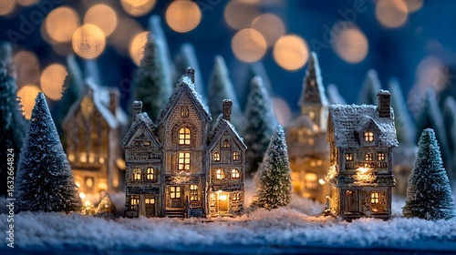Enchanting miniature village aglow with warm lights and festive christmas trees