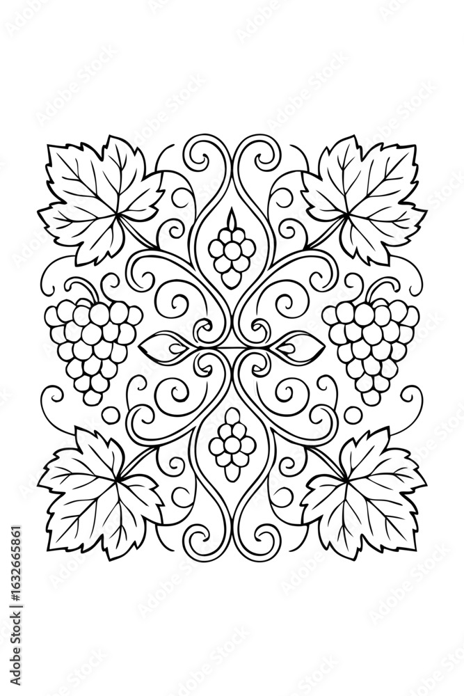 Fototapeta premium Botanical Mandala coloring page for adults 