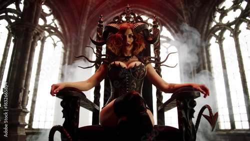 Powerful Demon Queen on Her Throne in a Gothic Cathedral