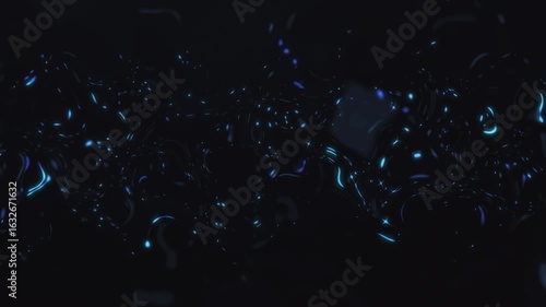 Futuristic dark blue background in space style of flowing liquid with glow effect. Horizontal. 4k.