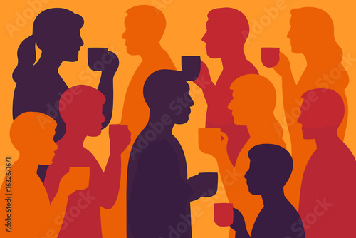 Icons of people silhouetted while enjoying food and drinks in different settings highlighting socializing and leisure pursuits