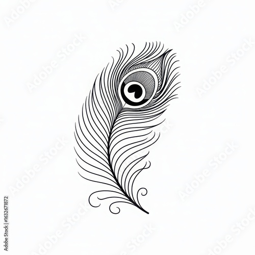 Elegant black and white peacock feather illustration