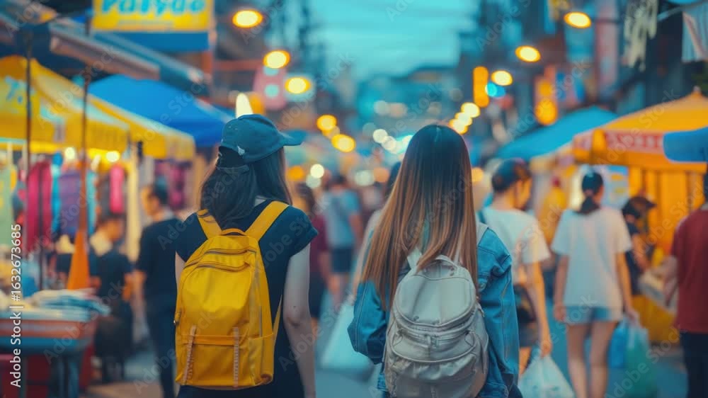 Two females strolling on a sidewalk, possibly friends or colleagues, with no particular theme or story