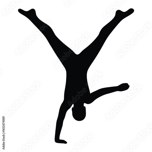 Silhouette of gymnast performing handstand exercise artistic gymnastics strength training posture balance