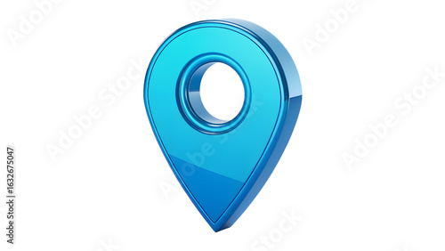 Photo of a shiny blue 3d map location pin icon isolated on transparent background, representing navigation, travel, and finding a destination