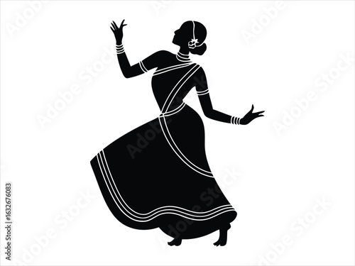 Indian dancer performing graceful movements silhouette woman