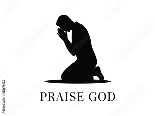 Man praying black silhouette kneeling