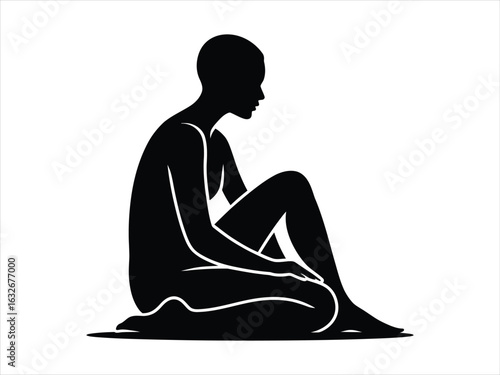 Silhouette person sitting thoughtfully contemplation