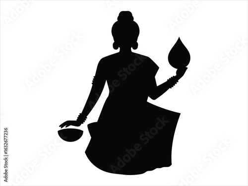 Woman holding bowl and water drop silhouette female