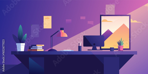 Modern creative workspace banner featuring a soothing pastel purple gradient ideal for digital marketing online platforms and professional branding