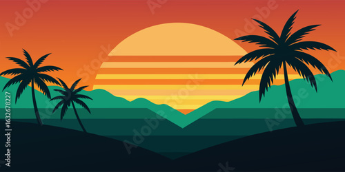 Vibrant tropical gradient banner with warm orange and refreshing green hues perfect for summer advertising and exotic event promotions