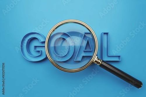 Achieving goals concept with magnifying glass view