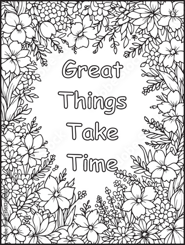 Motivational floral coloring page: Printable Affirmation to color: Good vibes saying for kids and adults