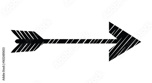 Tribal arrow with diagonal stripes and a feathered tail pointing to the right silhouette. vector design. Silhouette vector design illustration
