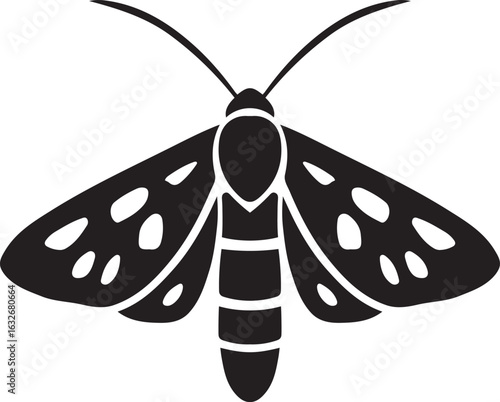 Moth silhouette with white spots design, Black and white nocturnal insect vector