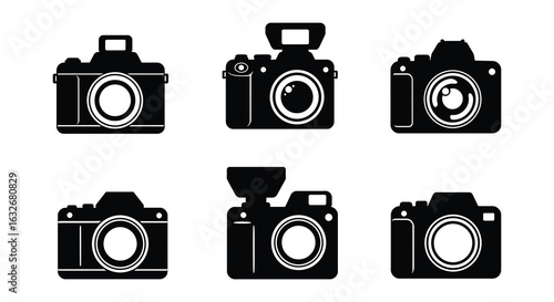 Collection of six retro and modern camera silhouettes for photography and design projects silhouette. vector design. Silhouette vector design illustration
