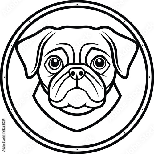 Cute, purebred English Bulldog and Pug puppies are sitting together for a studio portrait