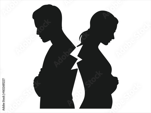 Couple separation broken heart silhouette vector