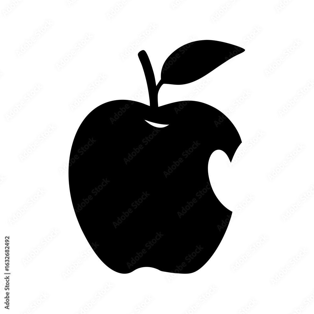 Fototapeta premium Black apple vector illustration with bite mark, isolated fruit icon, healthy food design element