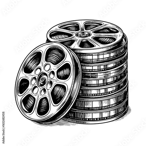 Film reel	Vector Black and White Illustration sketch with generative ai image