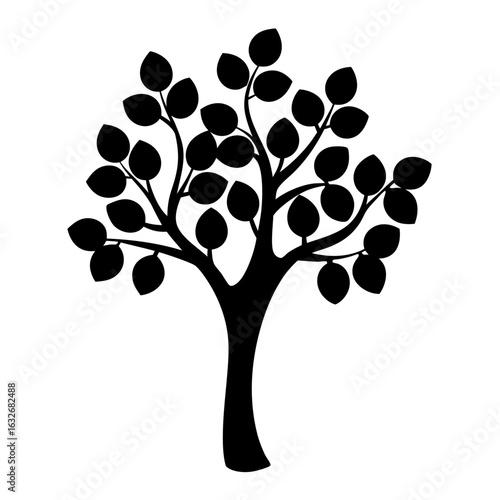 Black tree silhouette vector illustration with leaves branches and trunk for design needs