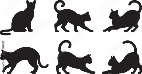 Silhouette Cat Collection Vector Illustration with Transparent Background Design Element