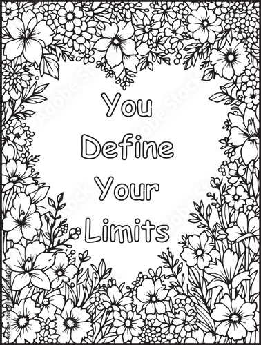 Motivational floral coloring page: Printable Affirmation to color: Encouraging words for kids and adults